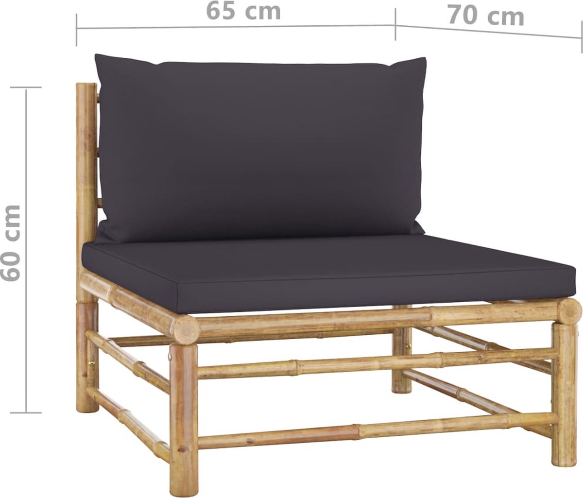 Vidaxl 5-delige Loungeset Met Donkergrijze Kussens Bamboe - Grijs