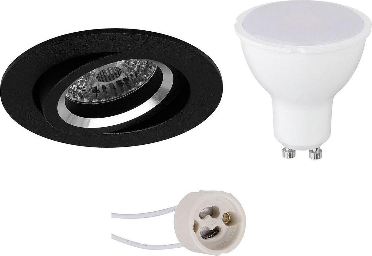 BES LED Led Spot Set - Pragmi Aerony Pro - Gu10 Fitting - Inbouw Rond - Mat - 4w - Warm Wit 3000k - Kantelbaar - Ø82mm - Zwart