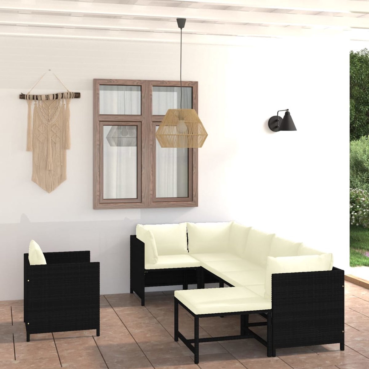 Vidaxl 7-delige Loungeset Met Kussens Poly Rattan - Negro