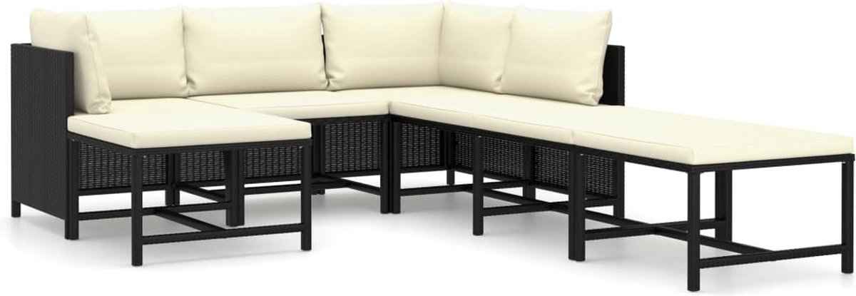 Vidaxl 7-delige Loungeset Met Kussens Poly Rattan - Zwart