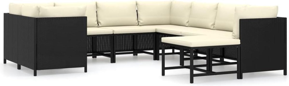 Vidaxl 9-delige Loungeset Met Kussens Poly Rattan - Zwart