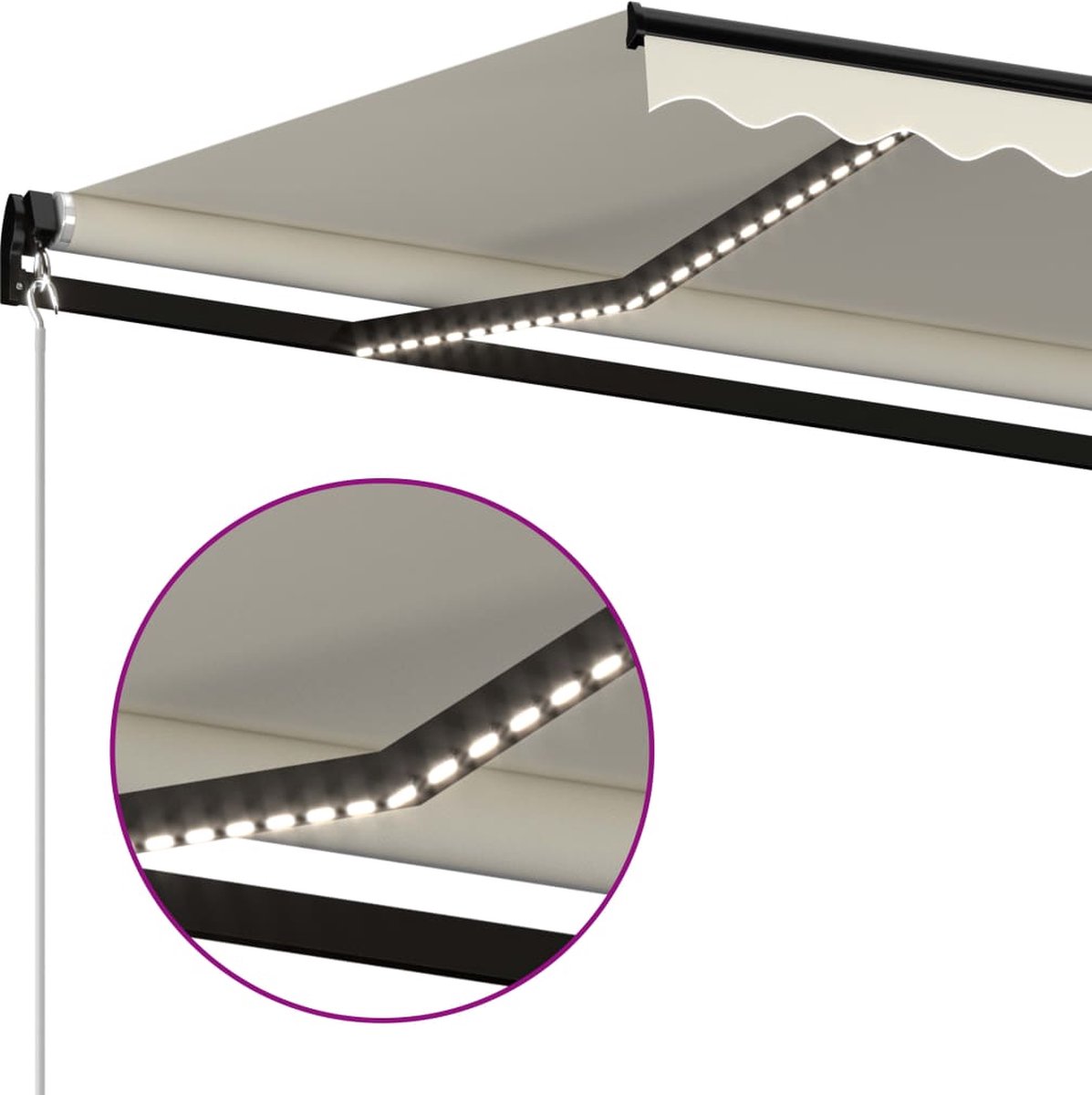 Vidaxl Luifel Handmatig Uittrekbaar Met Led 600x350 Cm Crèmekleurig
