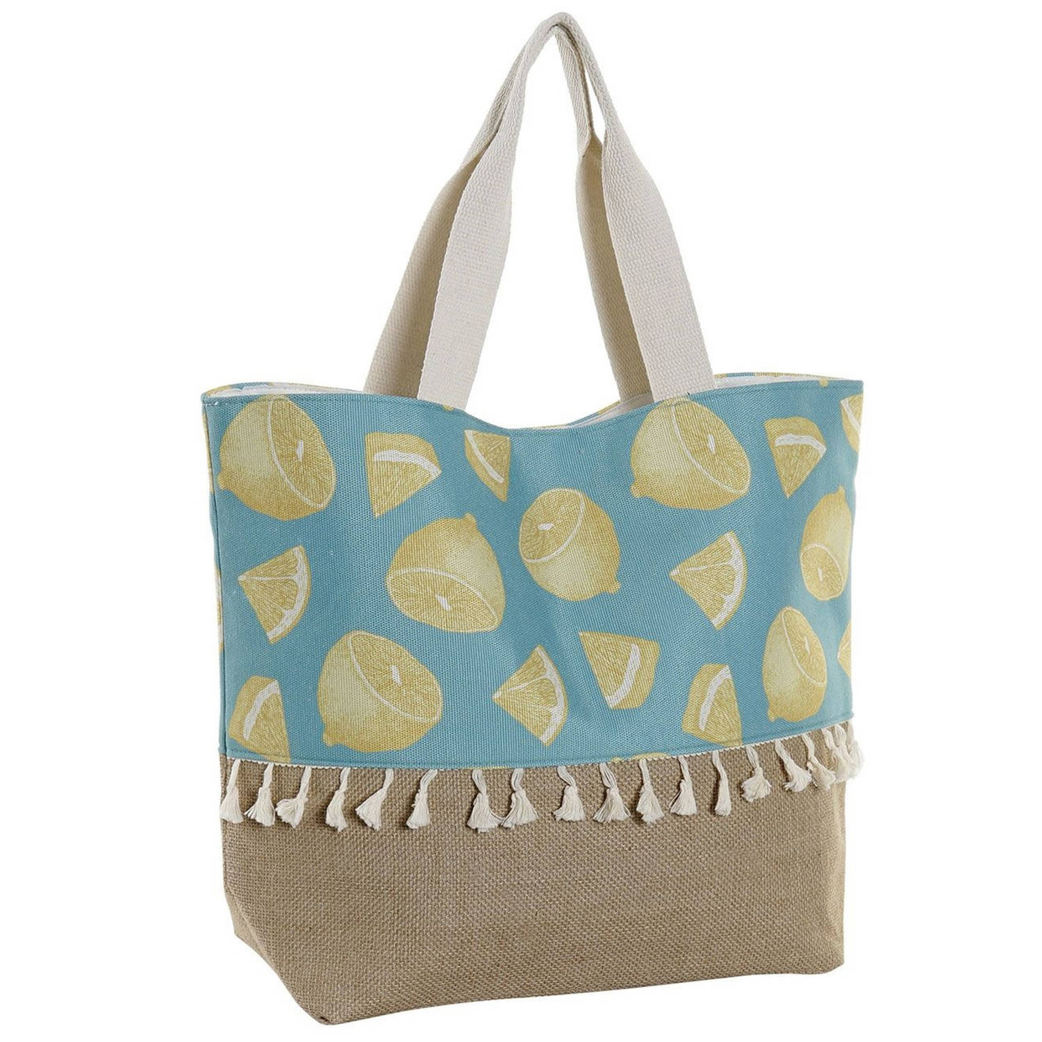 Items Strandtas Lemon 44 X 57 Cm - Strandshoppers/boodschappentassen Van Jute