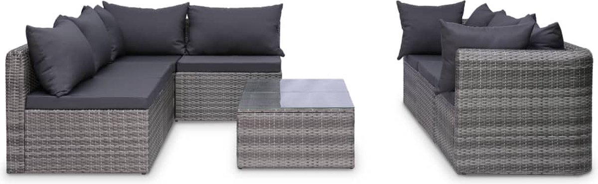 Vidaxl 9-delige Loungeset Met Kussens Poly Rattan - Grijs