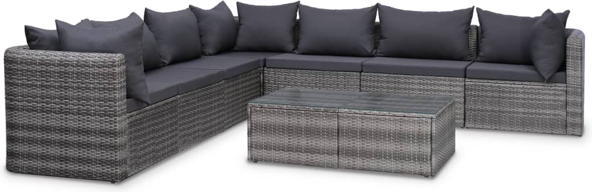 Vidaxl 9-delige Loungeset Met Kussens Poly Rattan - Grijs