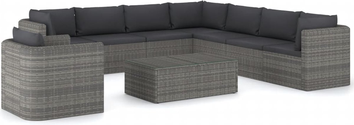 Vidaxl 9-delige Loungeset Met Kussens Poly Rattan - Grijs