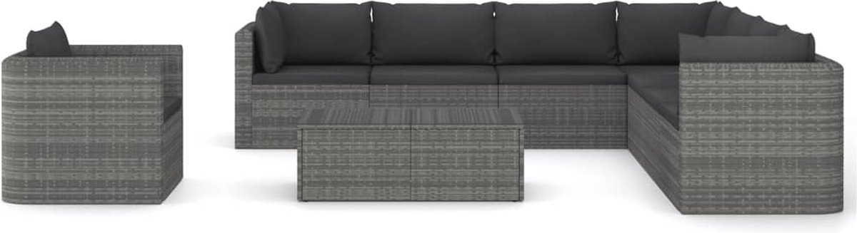Vidaxl 9-delige Loungeset Met Kussens Poly Rattan - Grijs