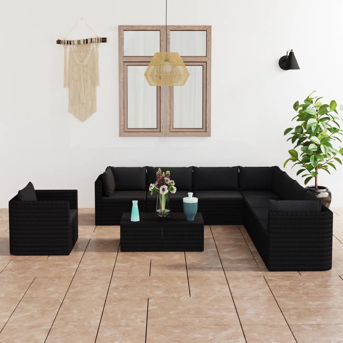 Vidaxl 10-delige Loungeset Met Kussens Poly Rattan - Zwart