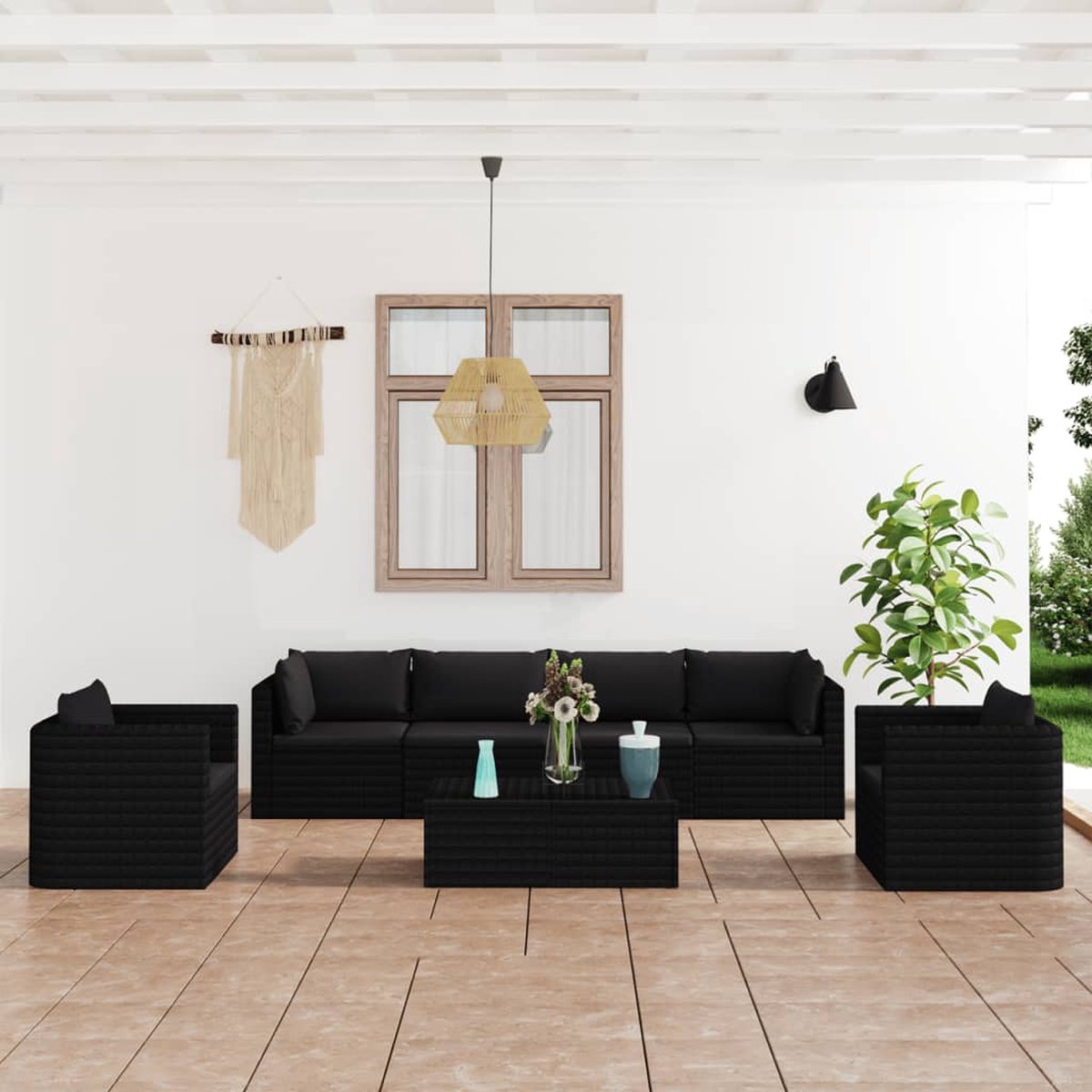 Vidaxl 7-delige Loungeset Met Kussens Poly Rattan - Zwart