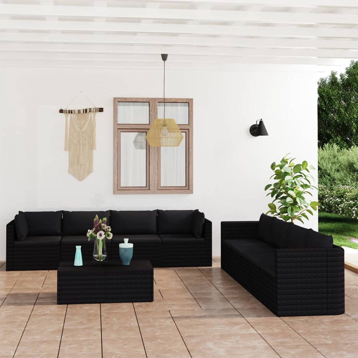 Vidaxl 9-delige Loungeset Met Kussens Poly Rattan - Zwart