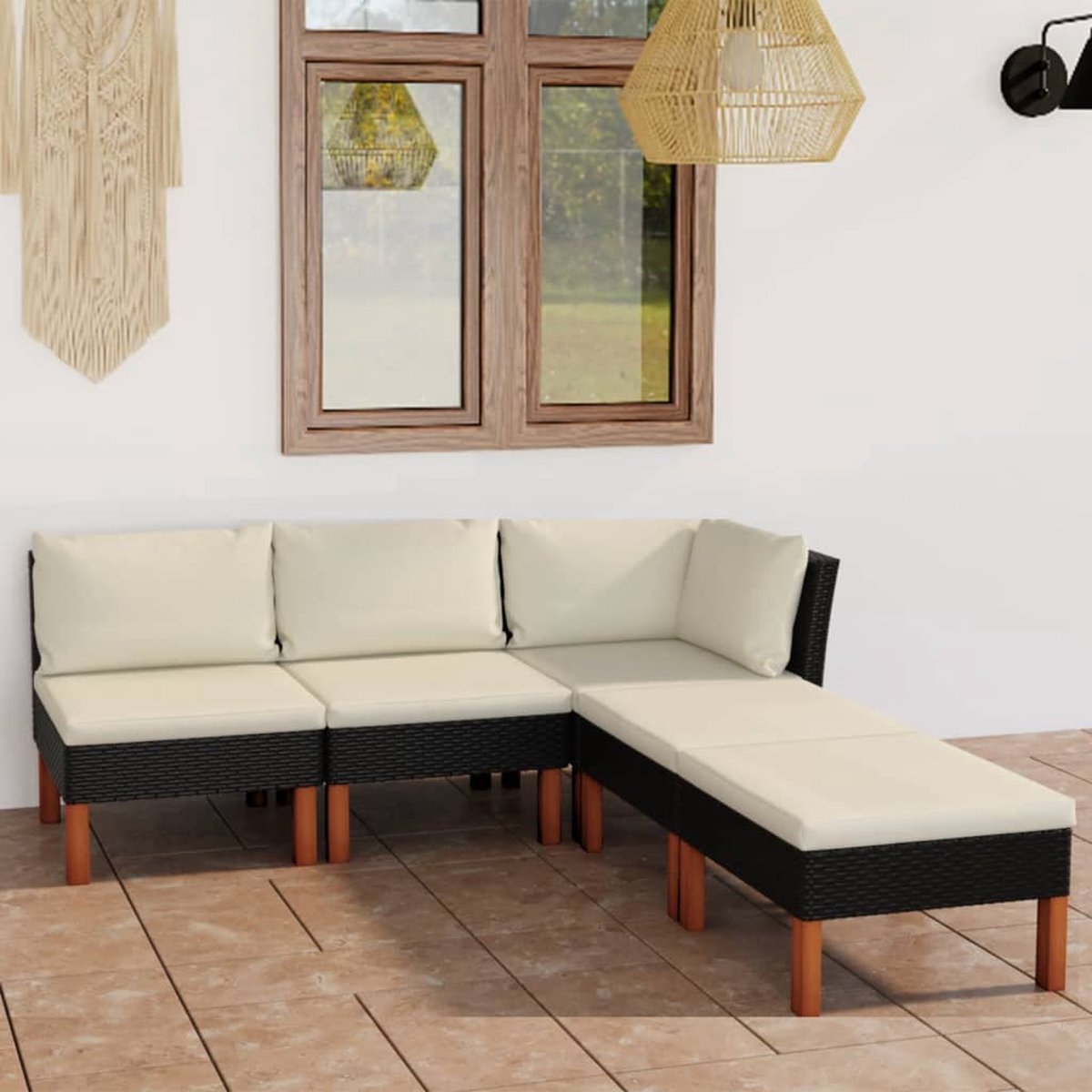 Vidaxl 5-delige Loungeset Met Kussens Poly Rattan - Zwart