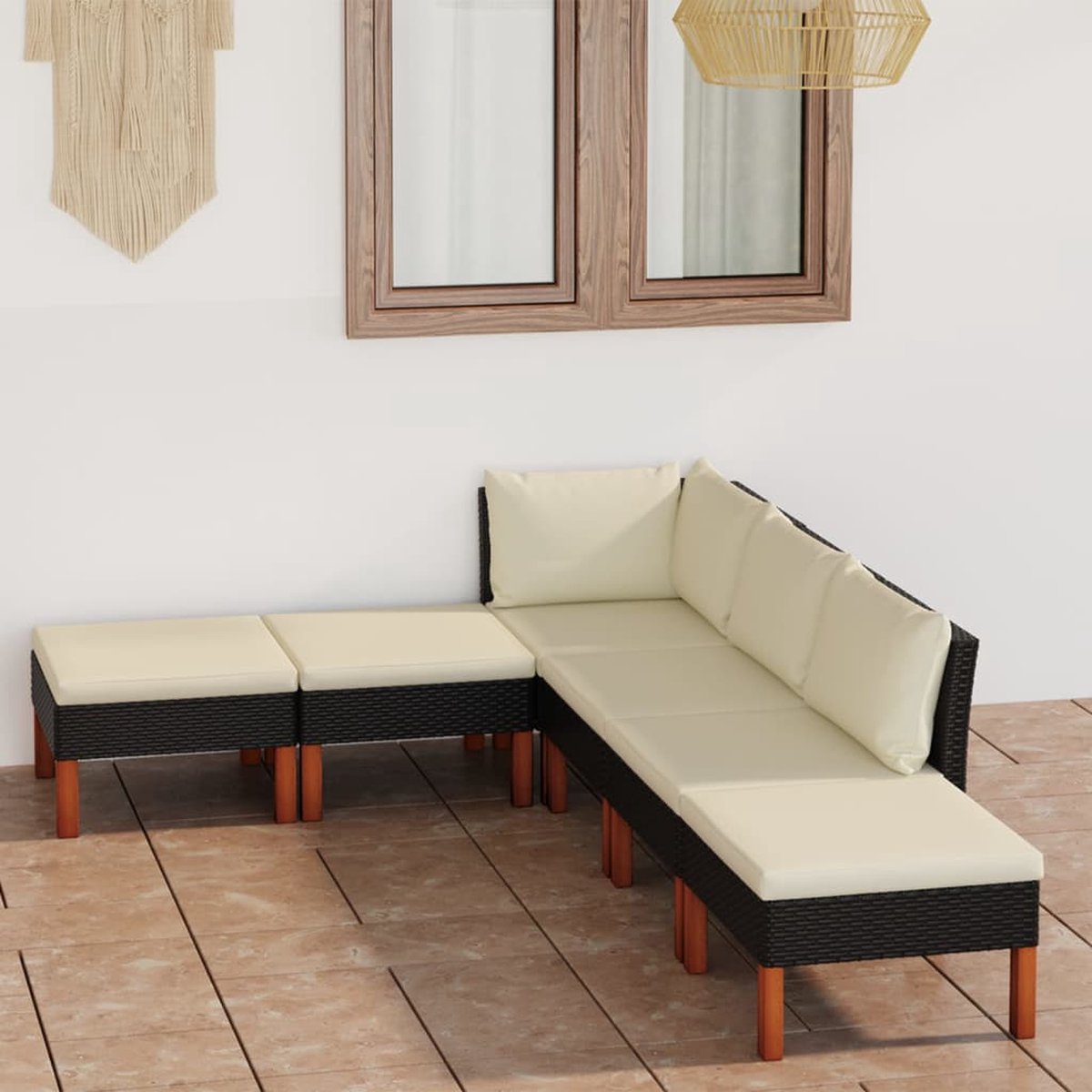 Vidaxl 6-delige Loungeset Met Kussens Poly Rattan - Negro