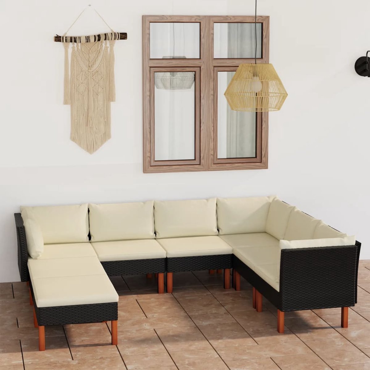 Vidaxl 8-delige Loungeset Met Kussens Poly Rattan - Zwart