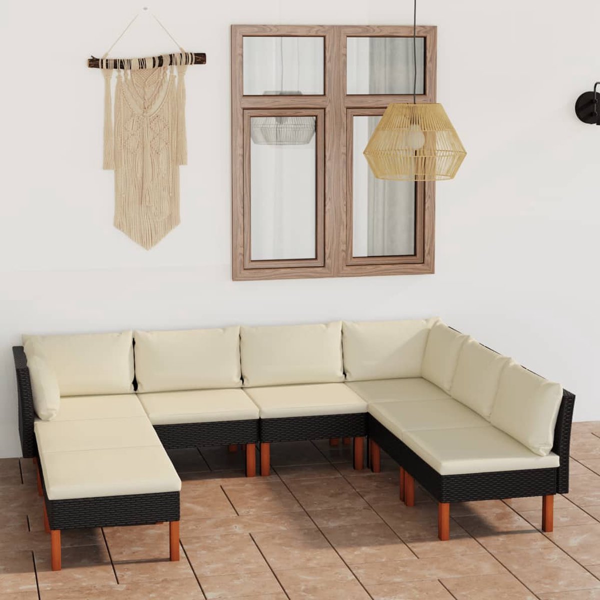 Vidaxl 8-delige Loungeset Met Kussens Poly Rattan - Zwart