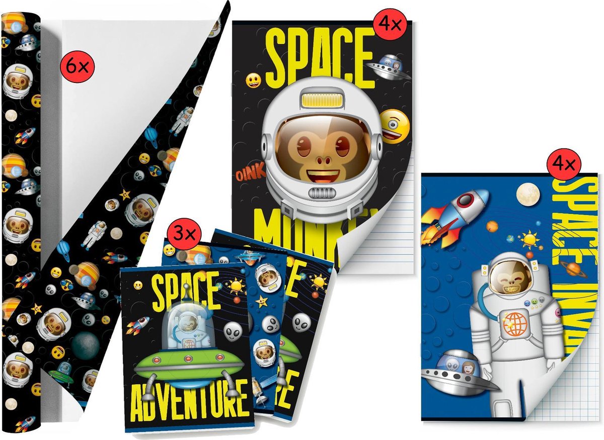 Benza Emoij - Space Monkey - Back To School Schoolpakket - Kaftpapier Voor Schoolboeken En Schriften