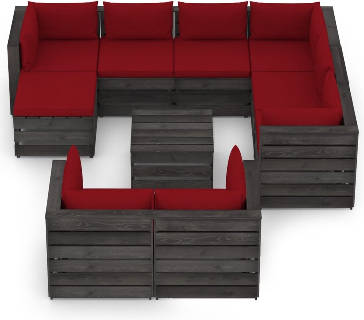 Vidaxl 10-delige Loungeset Met Kussens Geïmpregneerd Hout - Rood