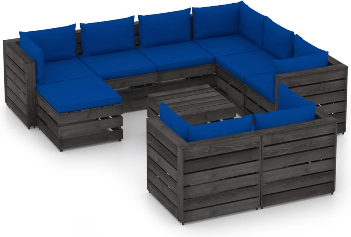 Vidaxl 10-delige Loungeset Met Kussens Geïmpregneerd Hout - Blauw