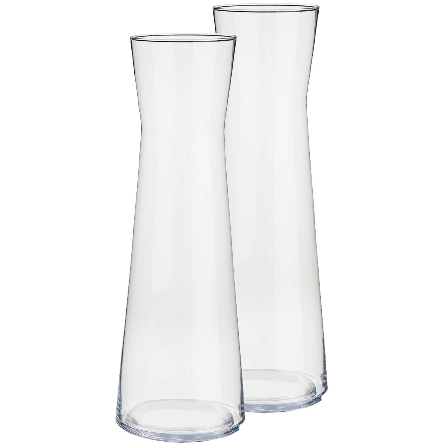 Arte r Set Van 2x Stuks Bloemenvazen Conisch Van Glas 17 X 50 Cm - Glazen Transparante Vazen