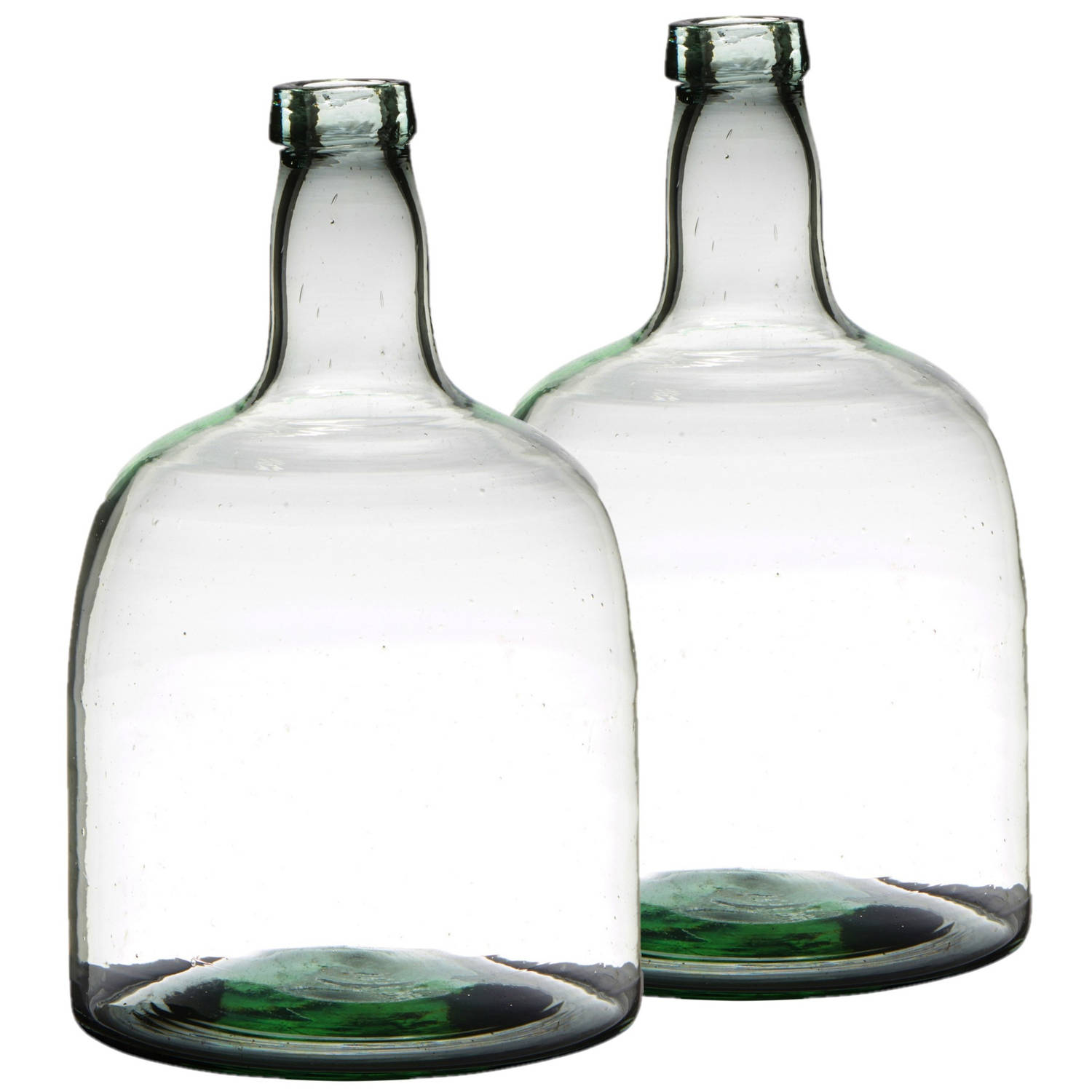 Bellatio Design Set Van 2x Stuks Flessenhals Bloemenvazen Van Mondgeblazen Glas Met Hoogte 30 Cm En Diameter 19 Cm