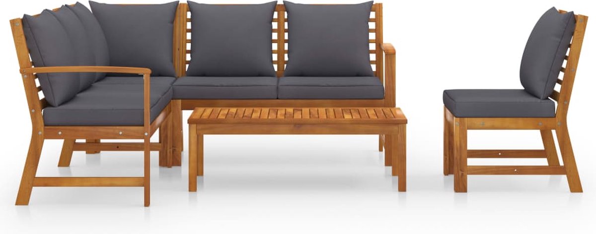 Vidaxl 5-delige Loungeset Met Kussens Massief Acaciahout - Grijs