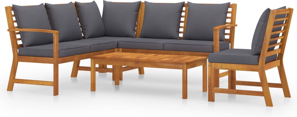 Vidaxl 5-delige Loungeset Met Kussens Massief Acaciahout - Grijs