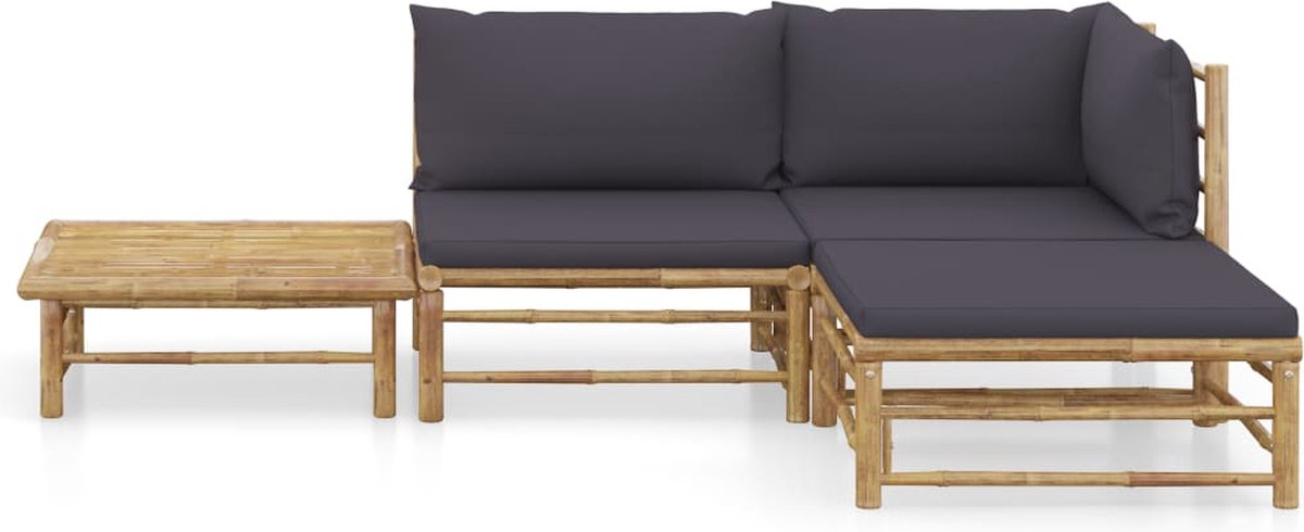 Vidaxl 4-delige Loungeset Met Donkergrijze Kussens Bamboe - Grijs