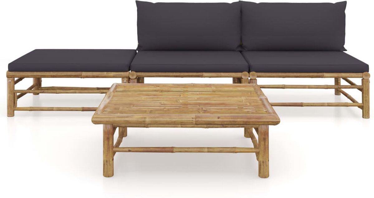 Vidaxl 4-delige Loungeset Met Donkergrijze Kussens Bamboe - Grijs