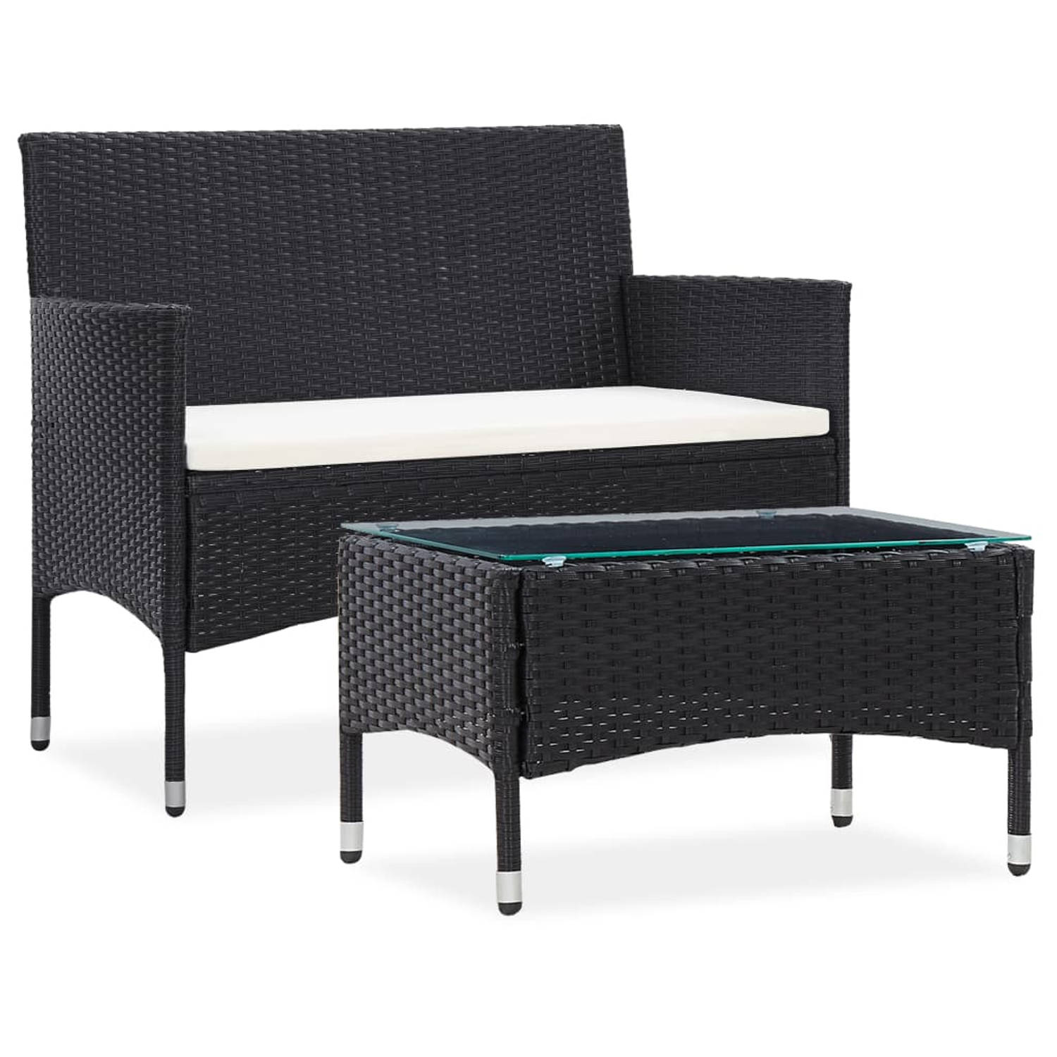 Vidaxl 2-delige Loungeset Met Kussen Poly Rattan - Zwart