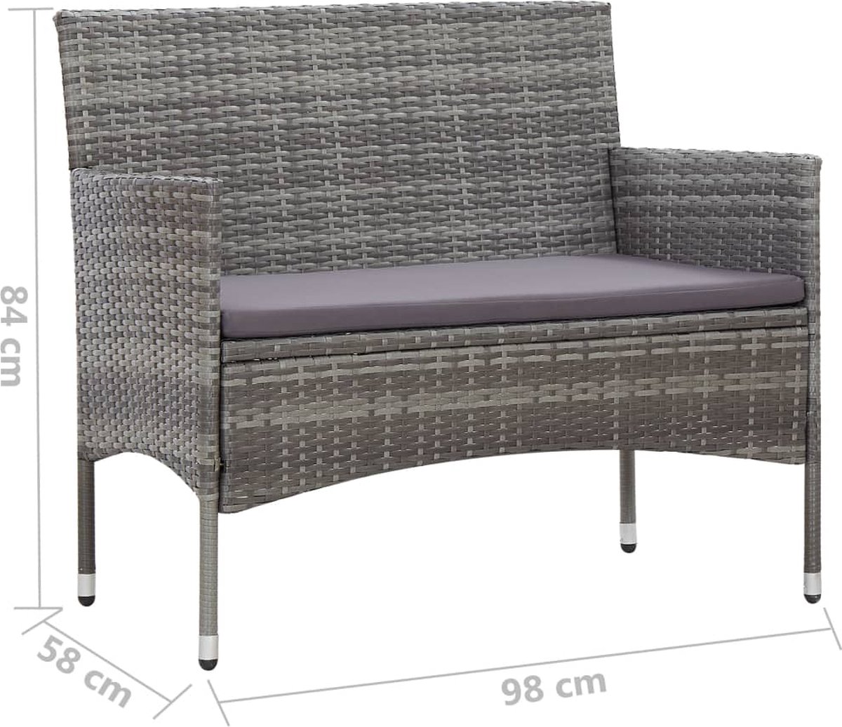 Vidaxl 2-delige Loungeset Met Kussen Poly Rattan - Grijs