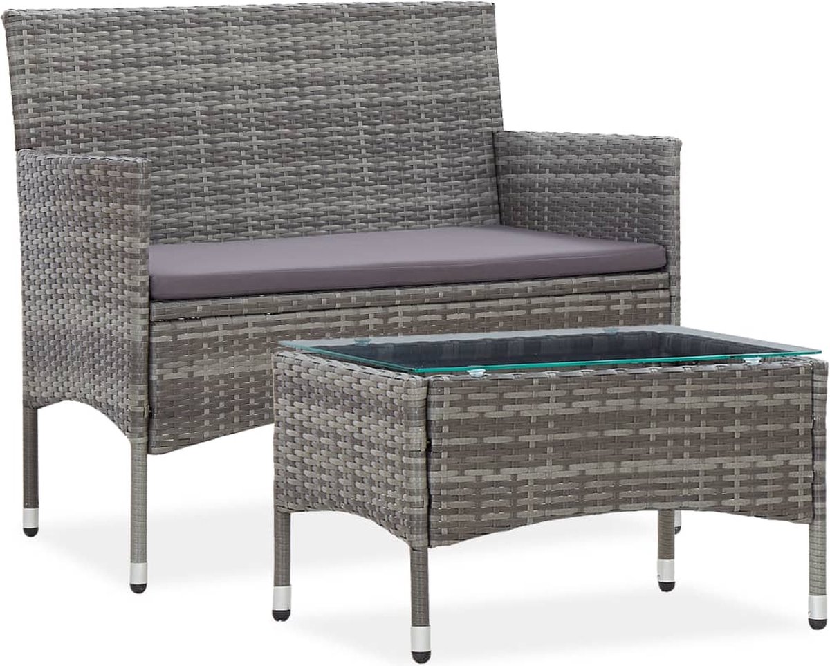 Vidaxl 2-delige Loungeset Met Kussen Poly Rattan - Grijs