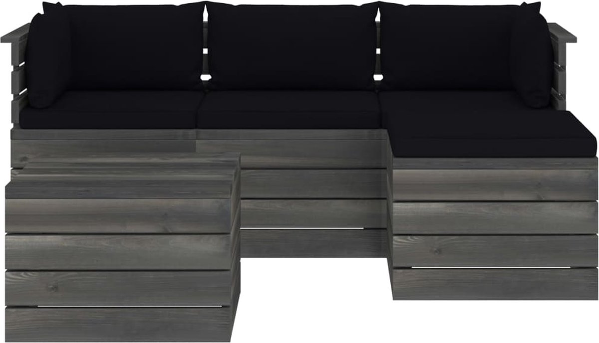 Vidaxl 5-delige Loungeset Met Kussens Pallet Massief Grenenhout - Zwart