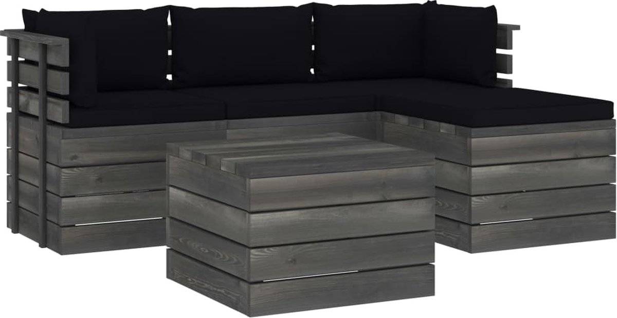 Vidaxl 5-delige Loungeset Met Kussens Pallet Massief Grenenhout - Zwart