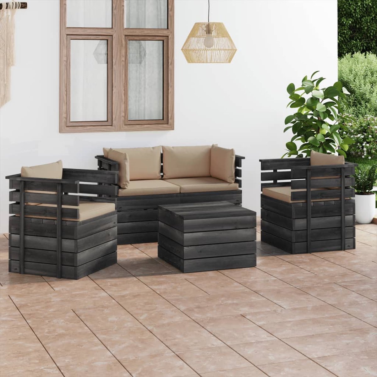 Vidaxl 5-delige Loungeset Met Kussens Pallet Massief Grenenhout - Beige