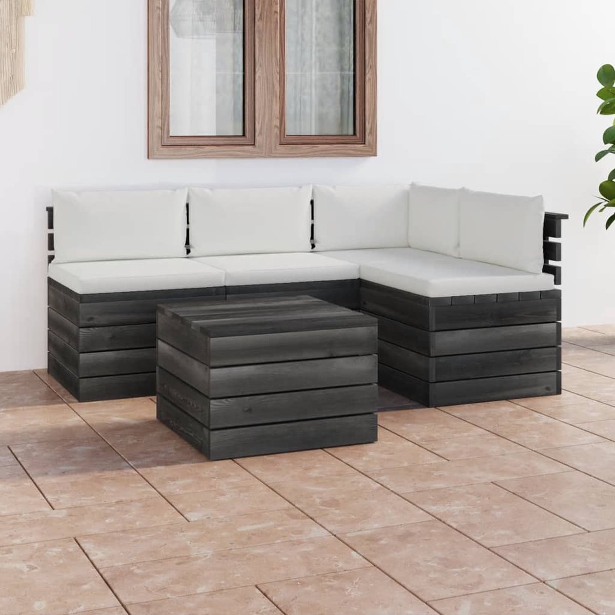 Vidaxl 5-delige Loungeset Met Kussens Pallet Massief Grenenhout