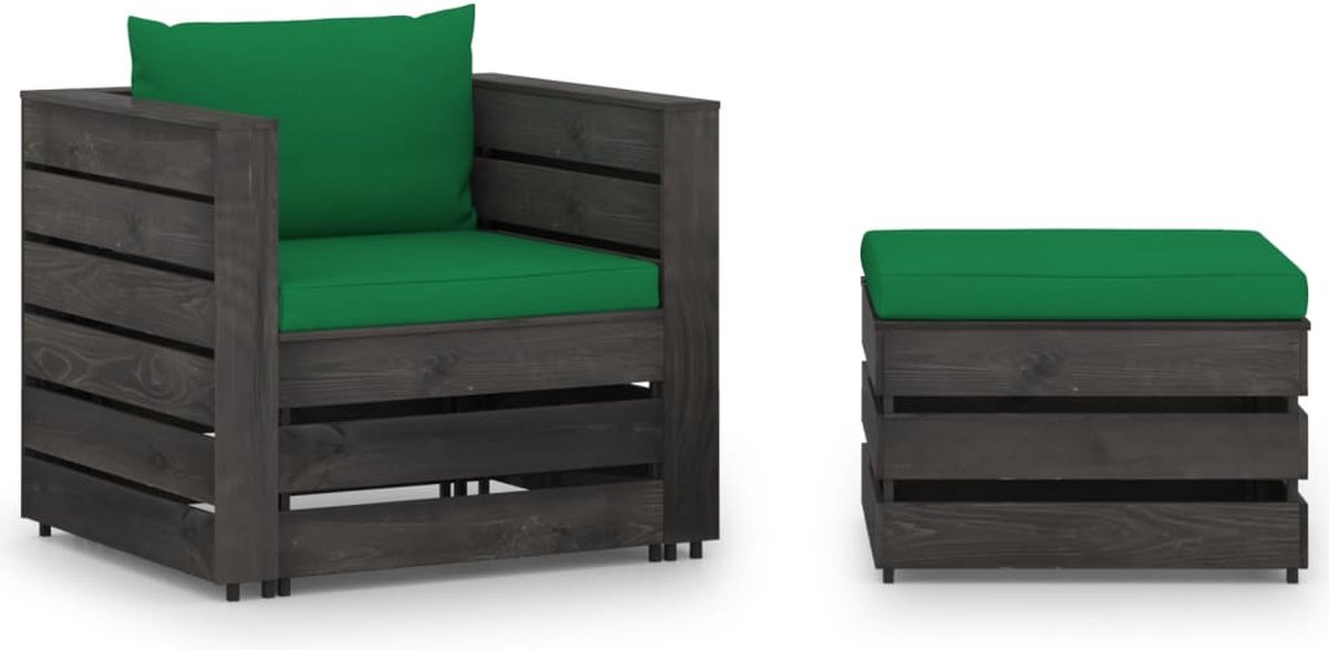 Vidaxl 2-delige Loungeset Met Kussens Geïmpregneerd Hout - Groen