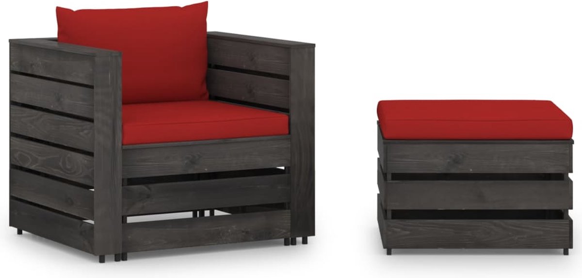 Vidaxl 2-delige Loungeset Met Kussens Geïmpregneerd Hout - Rood