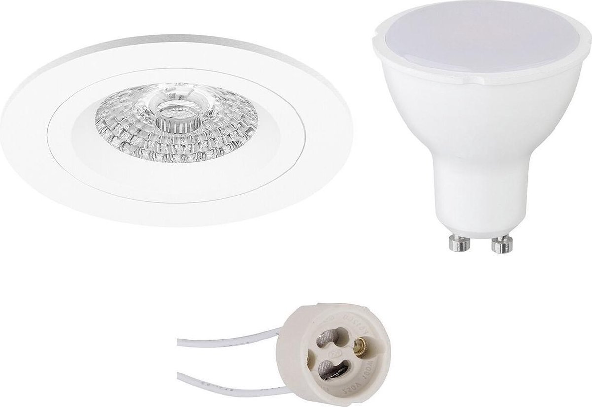 BES LED Led Spot Set - Pragmi Rodos Pro - Gu10 Fitting - Inbouw Rond - Mat - 4w - Warm 3000k - Ø93mm - Wit