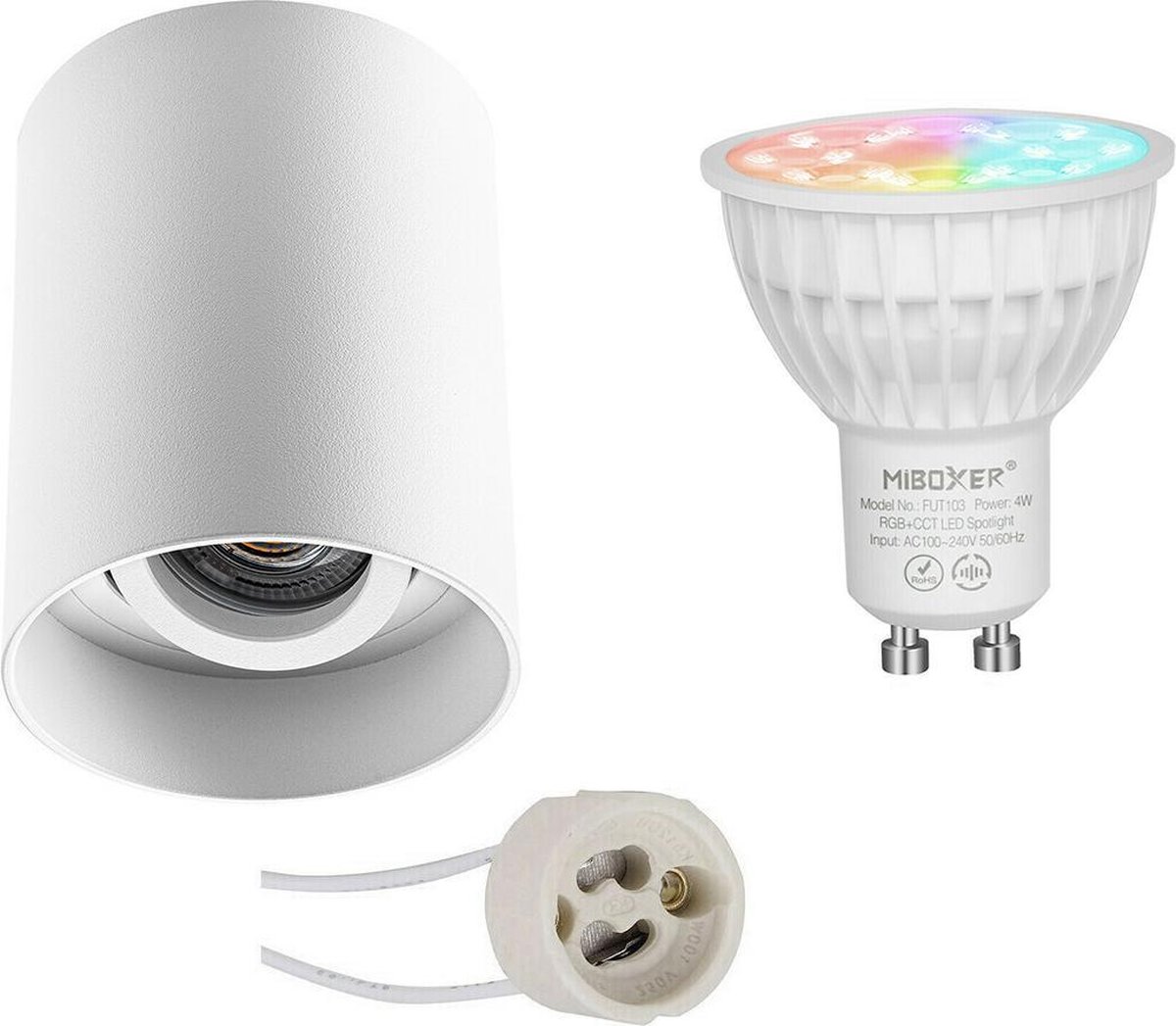 Mi-light - Opbouwspot Set Gu10 - Smart Led - Wifi Led - Slimme Led - 4w - Rgb+cct - Aanpasbare Kleur - Dimbaar - Pragmi - Wit