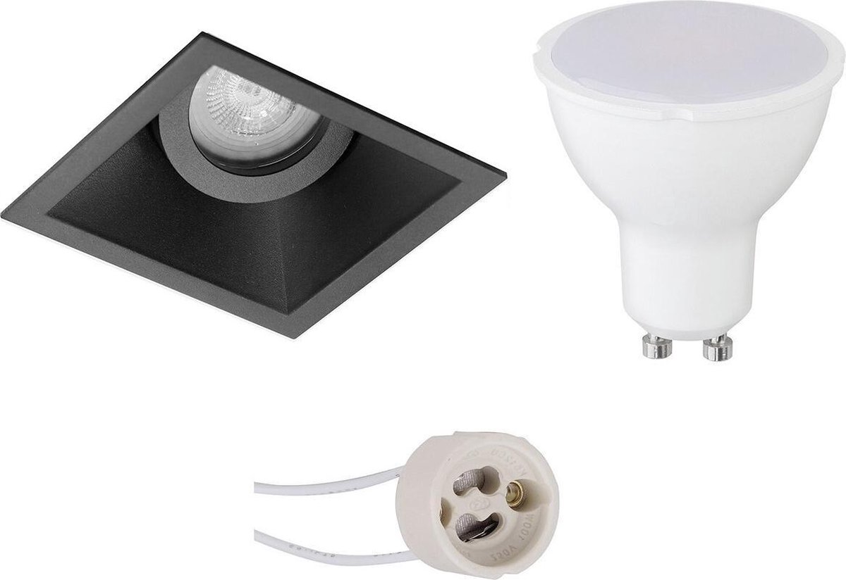 BES LED Led Spot Set - Pragmi Zano Pro - Gu10 Fitting - Inbouw Vierkant - Mat - 4w - Warm Wit 3000k - Kantelbaar - 93mm - Zwart