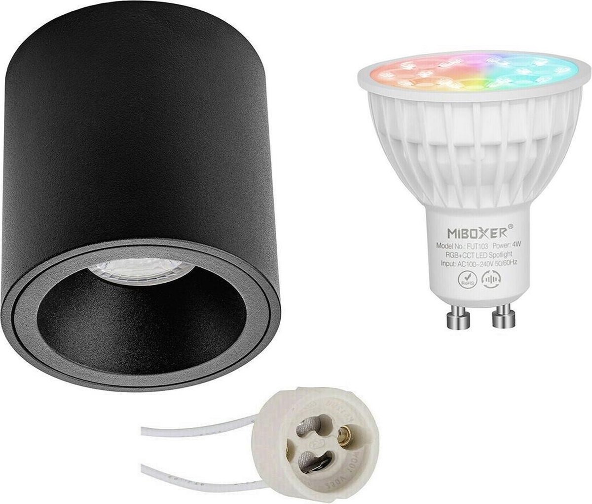 Mi-light - Opbouwspot Set Gu10 - Smart Led - Wifi Led - Slimme Led - 4w - Rgb+cct - Aanpasbare Kleur - Dimbaar - Pragmi - Zwart