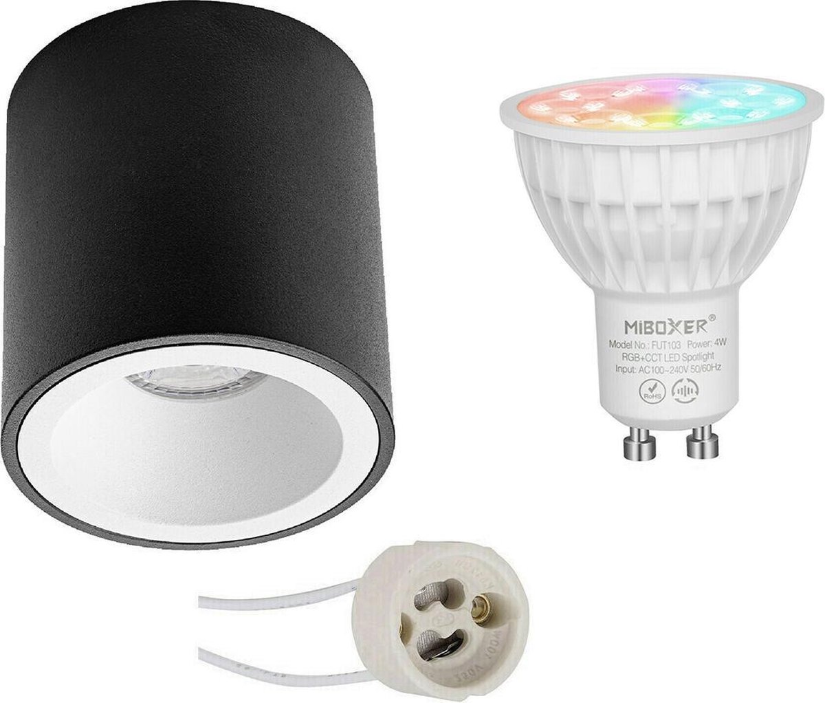 Mi-light - Opbouwspot Set Gu10 - Smart Led - Wifi Led - Slimme Led - 4w - Rgb+cct - Aanpasbare Kleur - Dimbaar - Pragmi - Zwart