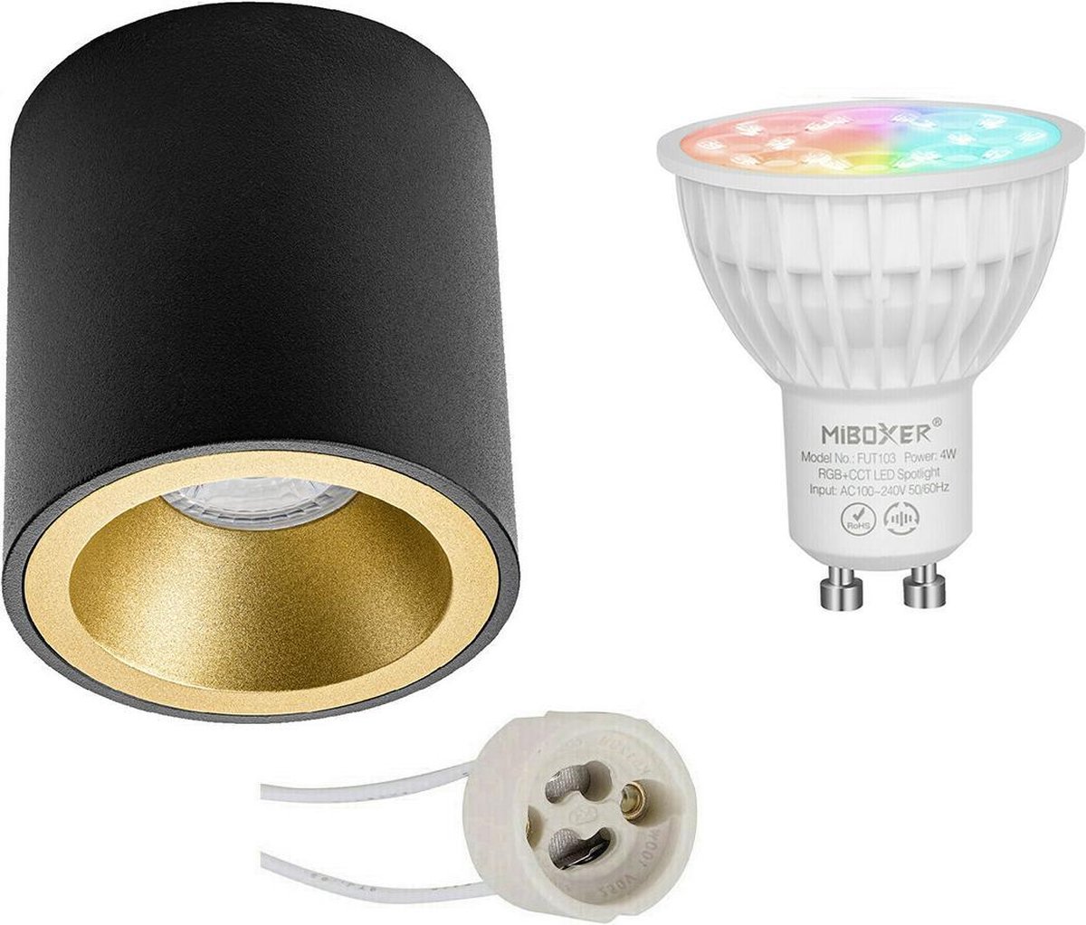 Mi-light - Opbouwspot Set Gu10 - Smart Led - Wifi Led - Slimme Led - 4w - Rgb+cct - Aanpasbare Kleur - Dimbaar - Pragmi - Zwart