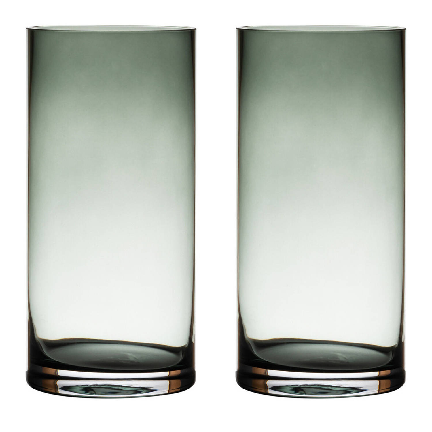 Bellatio Decorations 2x Transparant Grijze Home-basics Cylinder Vaas/vazen Van Glas 25 X 12 Cm - Bloemen/boeketten - Binnen Gebruik