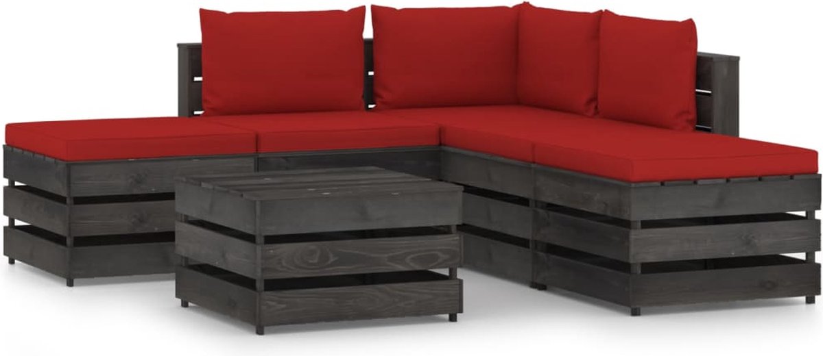 Vidaxl 6-delige Loungeset Met Kussens Geïmpregneerd Hout - Rood