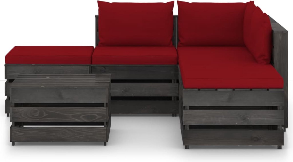 Vidaxl 6-delige Loungeset Met Kussens Geïmpregneerd Hout - Rood