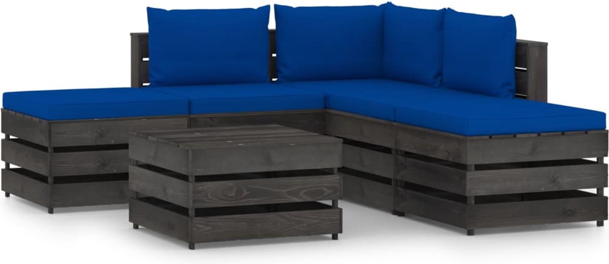 Vidaxl 6-delige Loungeset Met Kussens Geïmpregneerd Hout - Blauw