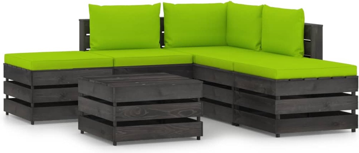 Vidaxl 6-delige Loungeset Met Kussens Geïmpregneerd Hout - Groen