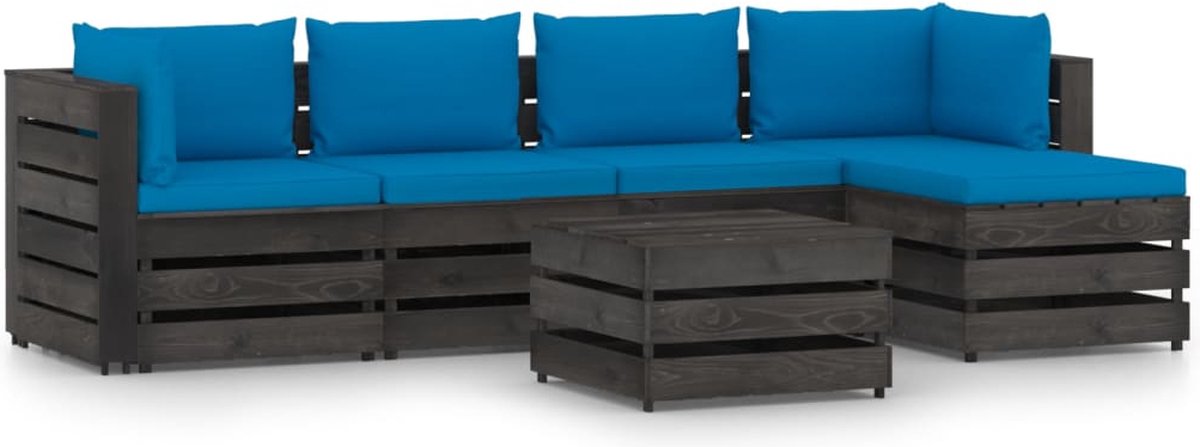 Vidaxl 6-delige Loungeset Met Kussens Geïmpregneerd Hout - Blauw