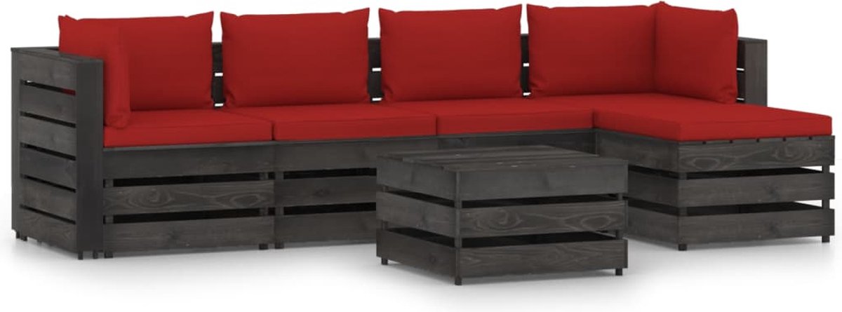 Vidaxl 6-delige Loungeset Met Kussens Geïmpregneerd Hout - Rood