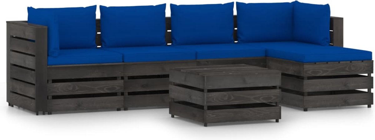 Vidaxl 6-delige Loungeset Met Kussens Geïmpregneerd Hout - Blauw